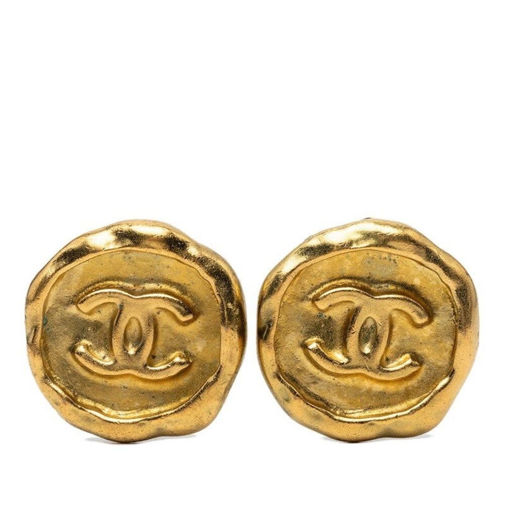 Chanel CC Logo Vintage Earrings 95P Gold Plated